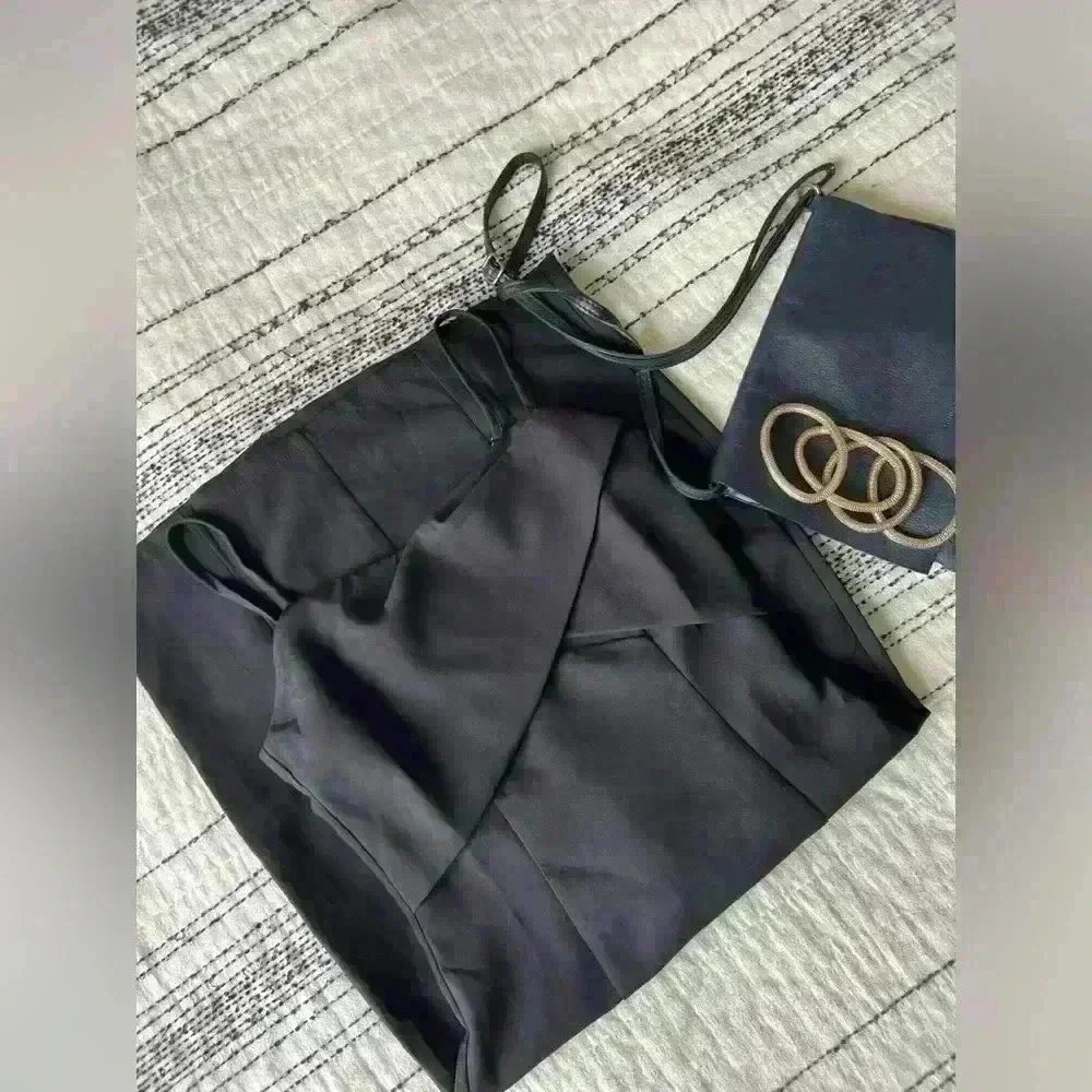 NWT Atmos & Here Black Erin Strapped Wrap Bust Bodycon Dress 6 S